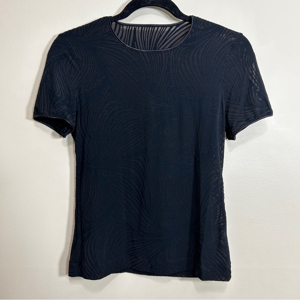 Woldford Black Short Sleeve Sheer Patterned Top